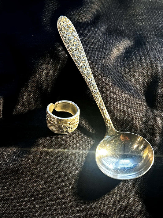 Timeless Beauty: Narcissus 1934 Pattern Spoon Ring Wide Band Limited Stock